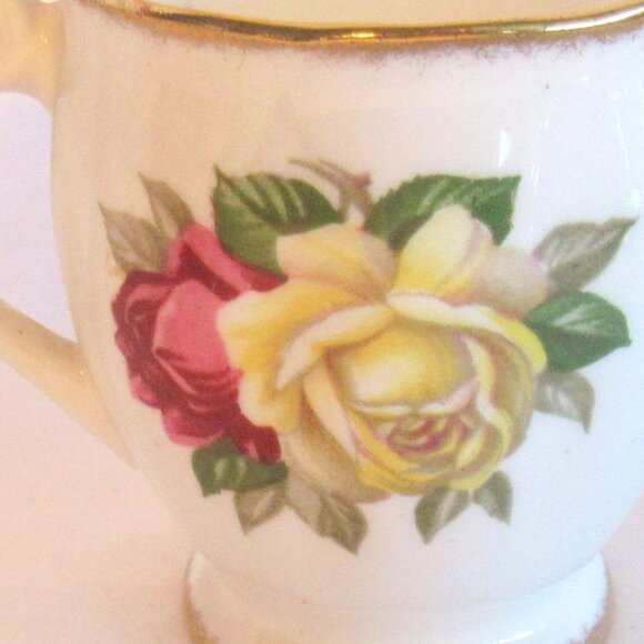 Vintage Queen Anne Lady Sylvia Creamer and Sugar Bowl, Roses, Brushed Gold  B773 - Picture 7 of 9